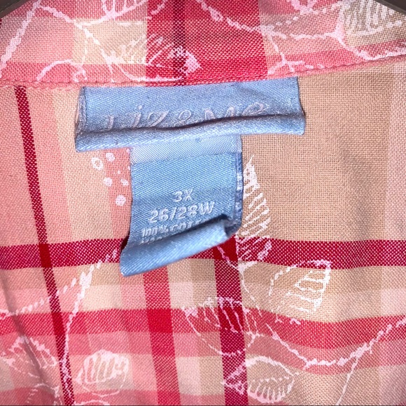 Liz and Me 3X 26/28 Button Down Cotton Plaid Floral Print Shirt - Picture 4 of 10